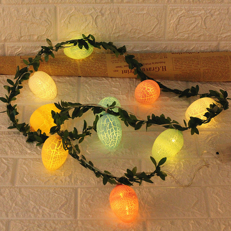 2M Easter Green Leaf & Pastel Egg String Lights (10-LED) - Artificial Vine Fairy Lights for Festival Indoor Decor