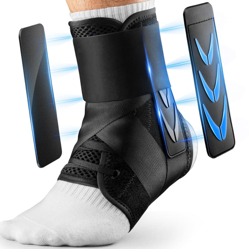 XL Size Black Triple-Layer Compression Ankle Brace With Adjustable Lace-Up - Breathable Sprain Prevention Sleeve