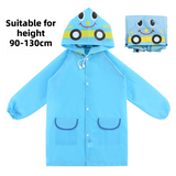 Blue Car Kids Cartoon Animal Raincoat - Waterproof Hooded Rain Poncho for Toddlers & Students (90-130CM Height)