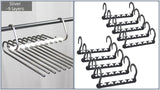Ultimate Closet Space-Saver Set: 9-Tier Sliver Stainless Steel Retractable Pants Rack & 10-Pack Multi-Port Magic Hangers