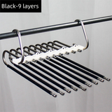 9-Layers Black Stainless Steel Pants Rack with Horizontal / Vertical Modes and Expandable Pull-Out Rods - High-Load Folding Magic Hanger