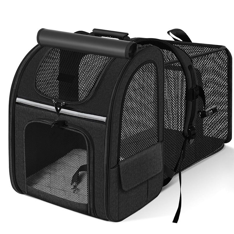 Black Large Expandable Cat Travel Backpack - Breathable & Collapsible Pet Carrier 62x34x43CM
