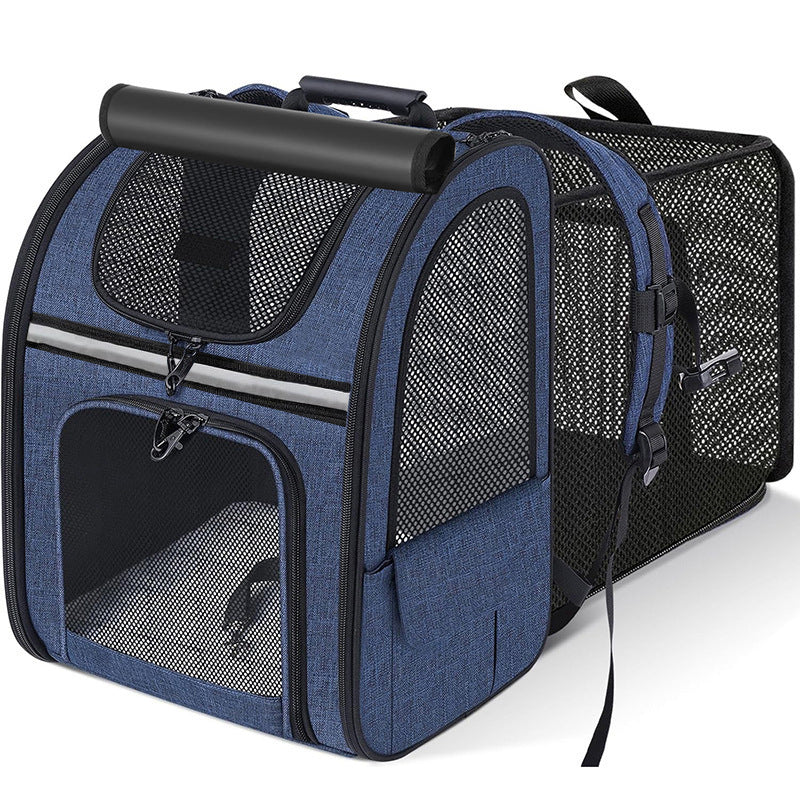 Blue Large Expandable Cat Travel Backpack - Breathable & Collapsible Pet Carrier 62x34x43CM