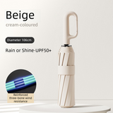 Beige Heavy Duty Fully Automatic Carabiner Umbrella with Integrated Hook Handle (Diameter 106CM) - Ultra Windproof and UV Protective Sun & Rain Umbrella