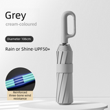 Grey Heavy Duty Fully Automatic Carabiner Umbrella with Integrated Hook Handle (Diameter 106CM) - Ultra Windproof and UV Protective Sun & Rain Umbrella