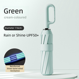 Green Heavy Duty Fully Automatic Carabiner Umbrella with Integrated Hook Handle (Diameter 116CM) - Ultra Windproof and UV Protective Sun & Rain Umbrella