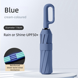 Blue Heavy Duty Fully Automatic Carabiner Umbrella with Integrated Hook Handle (Diameter 116CM) - Ultra Windproof and UV Protective Sun & Rain Umbrella