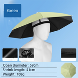 Green Foldable Sun & Rain Umbrella Hat (Diameter 69CM) - 99% UV Potective and Wind/Rainproof Fishing Umbrella with Elastic Headband