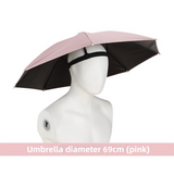 Pink Foldable Sun & Rain Umbrella Hat (Diameter 69CM) - 99% UV Potective and Wind/Rainproof Fishing Umbrella with Elastic Headband