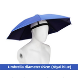 Royal Blue Foldable Sun & Rain Umbrella Hat (Diameter 69CM) - 99% UV Potective and Wind/Rainproof Fishing Umbrella with Elastic Headband