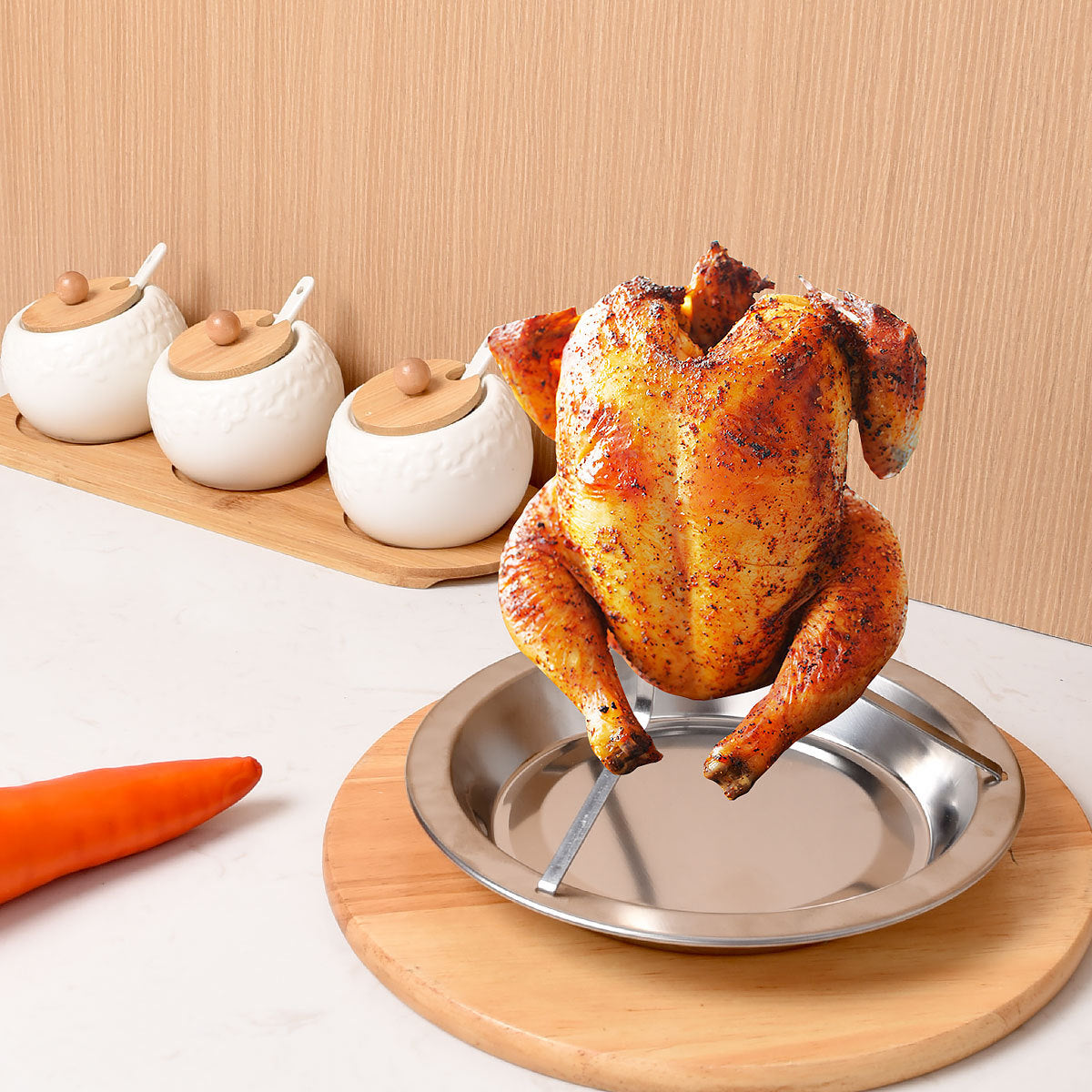 2-Pack Portable Vertical Chicken Roaster with Oil-Filtering Pan - 430 Stainless Steel Detachable Beer Can Chicken Rack