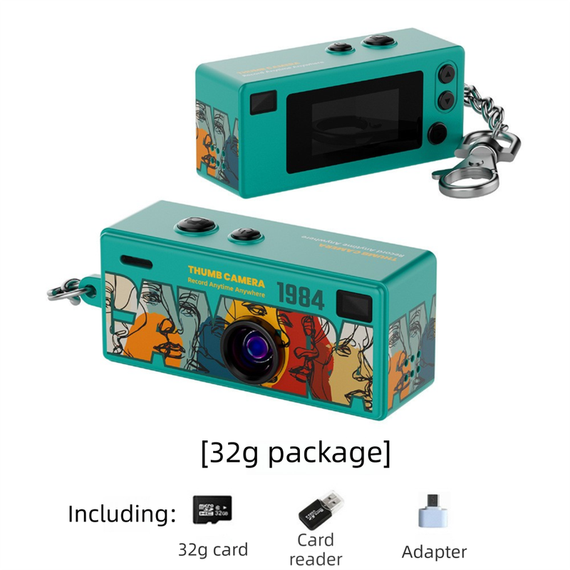 G6 Green Ultra-Mini Thumb Camera with 32GB Card, Card Reader & Adapter - HD Instant Pocket-Sized Action Cam for Students & Kids