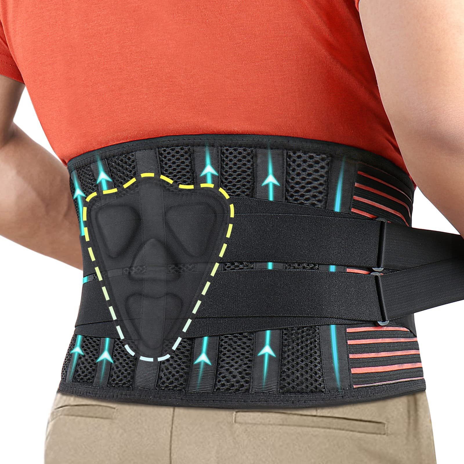 XXL Size Black Double-Compression Sports Waist Trimmer with 4 Steel Plates and 2 Spring Stays for Strength Training & Back Protection