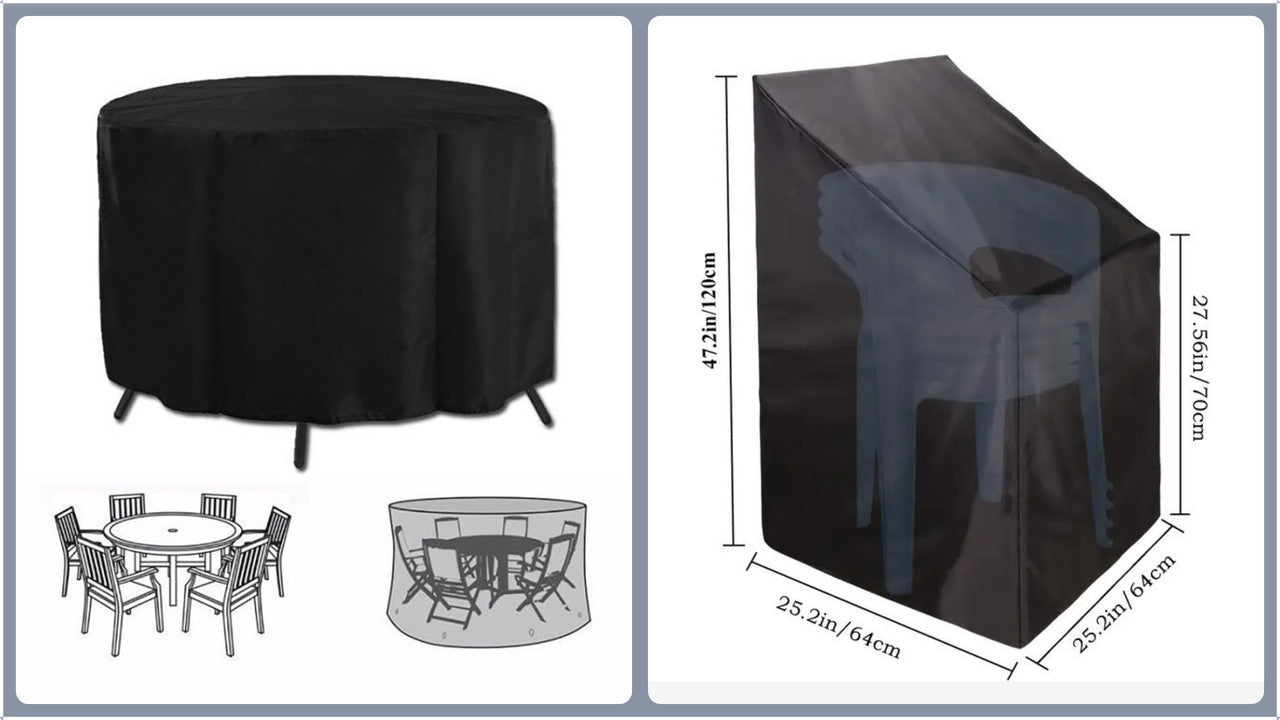 Heavy Duty Oxford Outdoor Furniture Protector Set - Waterproof & Dustproof Round Dining Table(128x71cm) and Lounge Chair Cover(64x64x70x120cm) Bundle