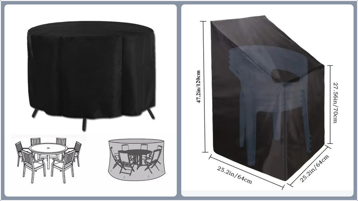 Heavy Duty Oxford Outdoor Furniture Protector Set - Waterproof & Dustproof Round Dining Table(185x110cm) and Lounge Chair Cover(64x64x70x120cm) Bundle