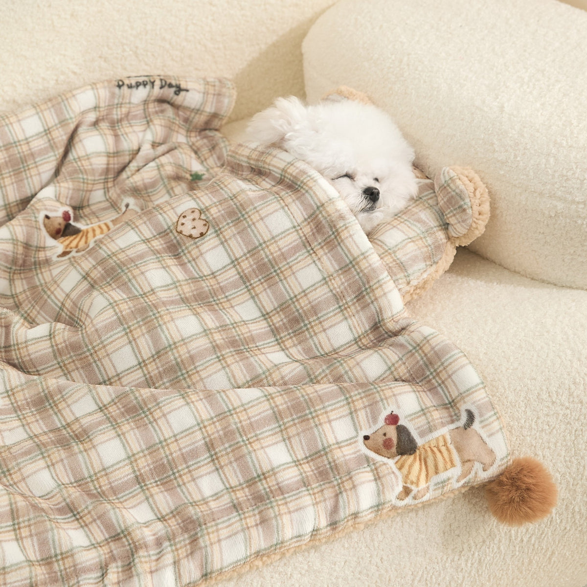Plaid Puppy Premium Soft Fleece Dog Bed Mat/Quilt (M Size 60 x 40 CM) - All-Season Reversible Warm Cat Nap Pad