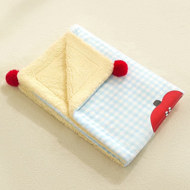 Plaid Apple Premium Soft Fleece Dog Bed Mat/Quilt (L Size 70 x 50 CM) - All-Season Reversible Warm Cat Nap Pad