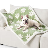 75 x 100 CM Waterproof Soft Sherpa Fleece Pet Blanket (Green Floral) - Reversible Thickened Furniture Protector for Dogs & Cats