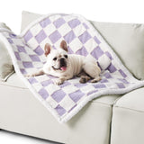 65 x 90 CM Waterproof Soft Sherpa Fleece Pet Blanket (Purple Gingham) - Reversible Thickened Furniture Protector for Dogs & Cats