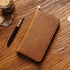 Brown Genuine Crazy Horse Leather Fountain Pen Case Zippered Organiser Pouch with 5 Elastic Loops & Mesh Pocket Vintage Stationery Holder