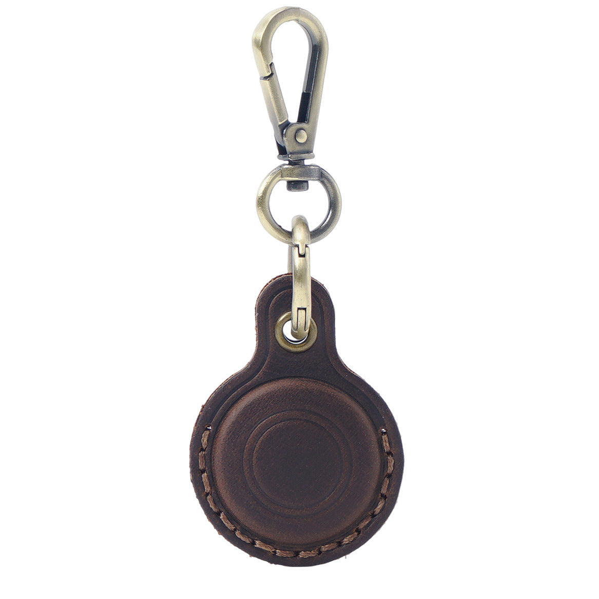 Coffee Genuine Crazy Horse Leather Case for Apple AirTag Protective Tracker Holder Keychain with Metal Clip Anti-Lost Fob for Keys Pets Luggage