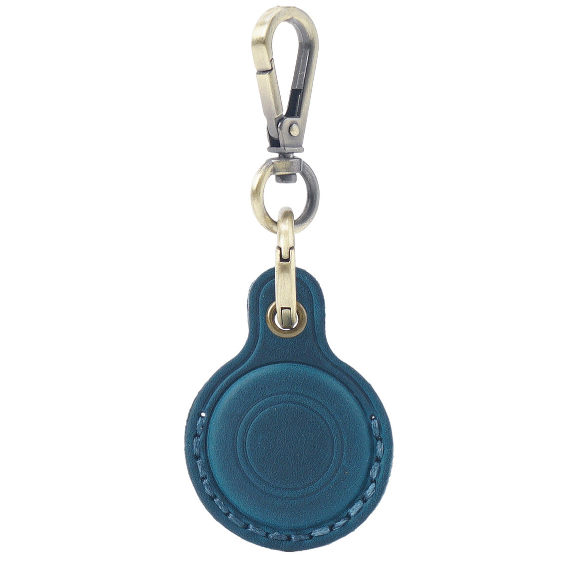 Blue Genuine Crazy Horse Leather Case for Apple AirTag Protective Tracker Holder Keychain with Metal Clip Anti-Lost Fob for Keys Pets Luggage