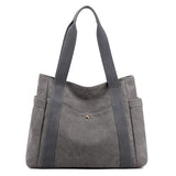 Grey Women's Large Canvas Tote Bag Minimalist Shoulder Handbag High Capacity 39cm for Work School & Travel