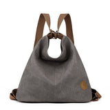 Grey Versatile 3-in-1 Canvas Backpack and Shoulder Bag Large Capacity Handbag for Women Ideal for Travel School and Everyday Use
