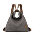 Grey Versatile 3-in-1 Canvas Backpack and Shoulder Bag Large Capacity Handbag for Women Ideal for Travel School and Everyday Use