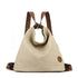 Khaki Versatile 3-in-1 Canvas Backpack and Shoulder Bag Large Capacity Handbag for Women Ideal for Travel School and Everyday Use