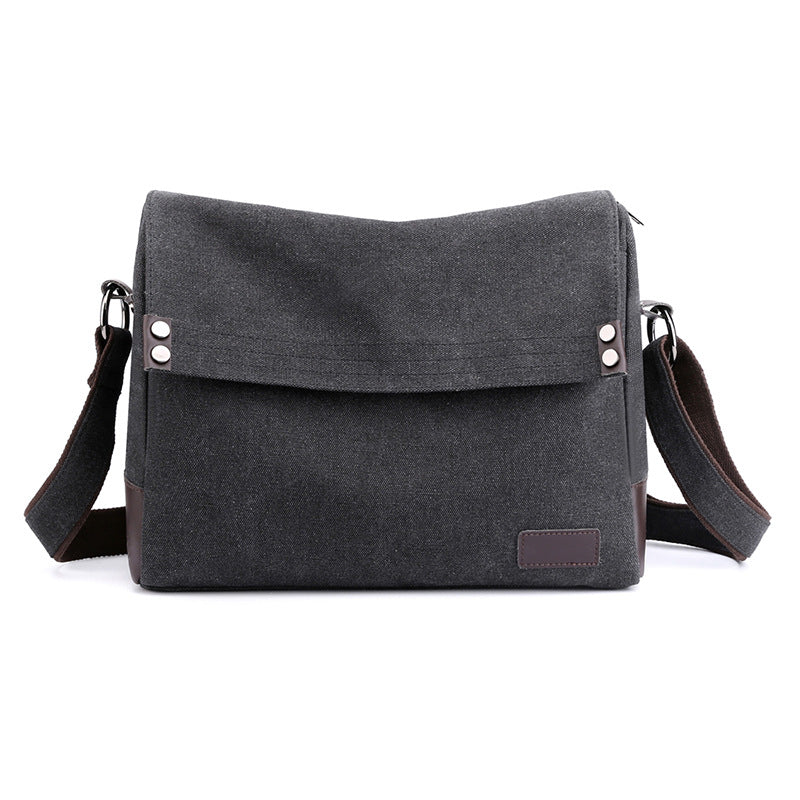 Black Men's Large Capacity Canvas Messenger Bag Lightweight Multi-Pocket Crossbody Shoulder Bag for Work Casual Travel iPad Compatible
