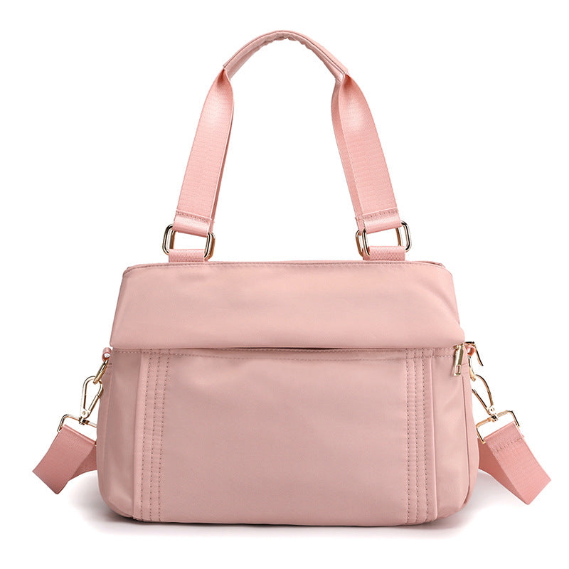 Pink Women's Large Capacity Water-Resistant Nylon Handbag Multi-Compartment Crossbody Shoulder Bag for Work Travel and Daily Use 30cm