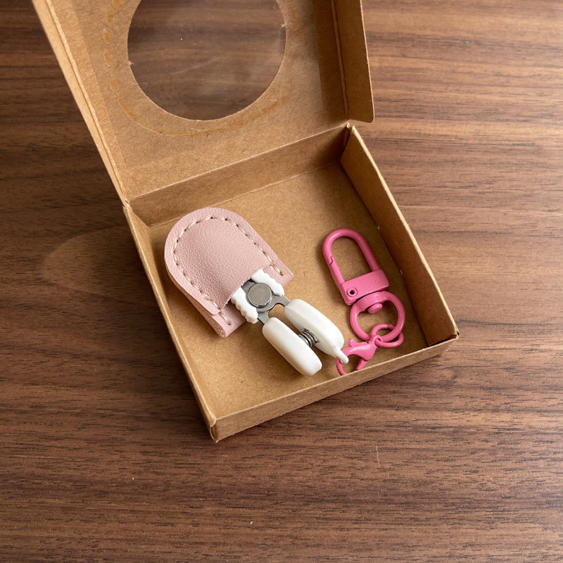 Pink Ultra-Portable Mini Precision Scissors Set - Compact 7cm Craft Snips with Safety Cap, Leather Sheath, and Keychain Hook for Travel and DIY