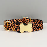 L Leopard Print Boho Patterned Dog Collar with Gold Metal Bone Buckle Adjustable Tribal & Leopard Print Neck Strap for Puppies & Dogs