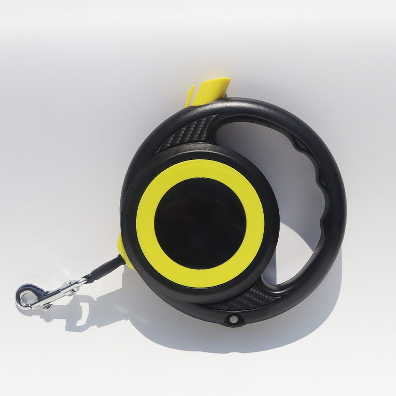 Black-yellow Heavy Duty Retractable Dog Leash with Ergonomic Wide Handle - Automatic Tangle-Free Extending Lead for Large and Medium Dogs - Carbon Fiber Texture
