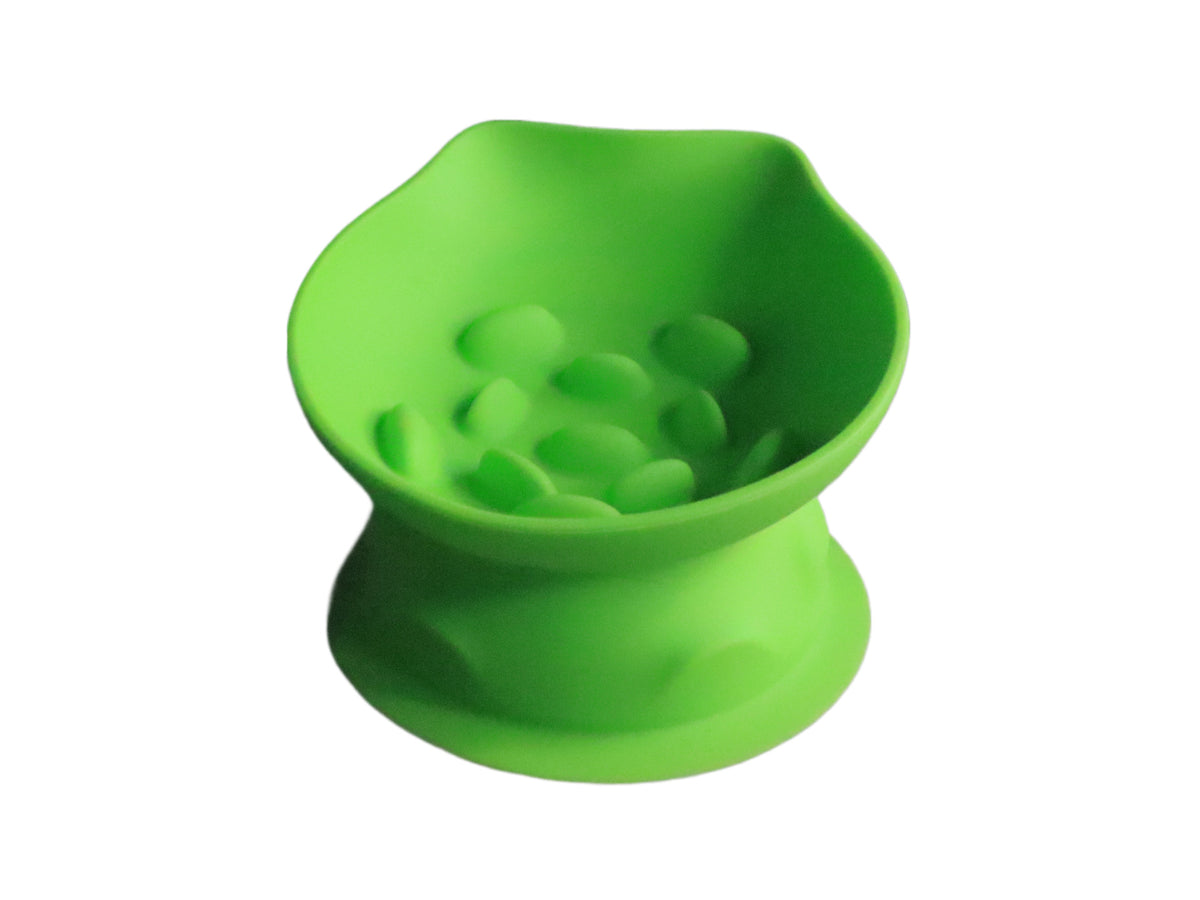 S Green 2-Piece Elevated Silicone Pet Bowl Set - Slanted Neck Protection Cat Bowl with Anti-Slip Suction Base for Cats and Small Dogs