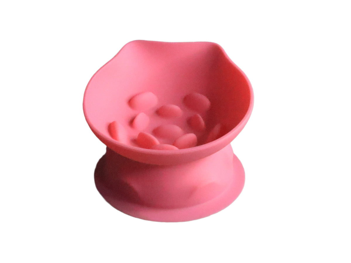 L Pink 2-Piece Elevated Silicone Pet Bowl Set - Slanted Neck Protection Cat Bowl with Anti-Slip Suction Base for Cats and Small Dogs