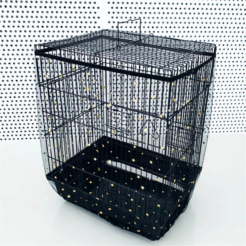 XL Black Star【Height 37, Circumference 220】 Large Bird Cage Seed Catcher Net Cover - Adjustable Mesh Guard Splash-Proof Dust Cover for Indoor Outdoor Cages