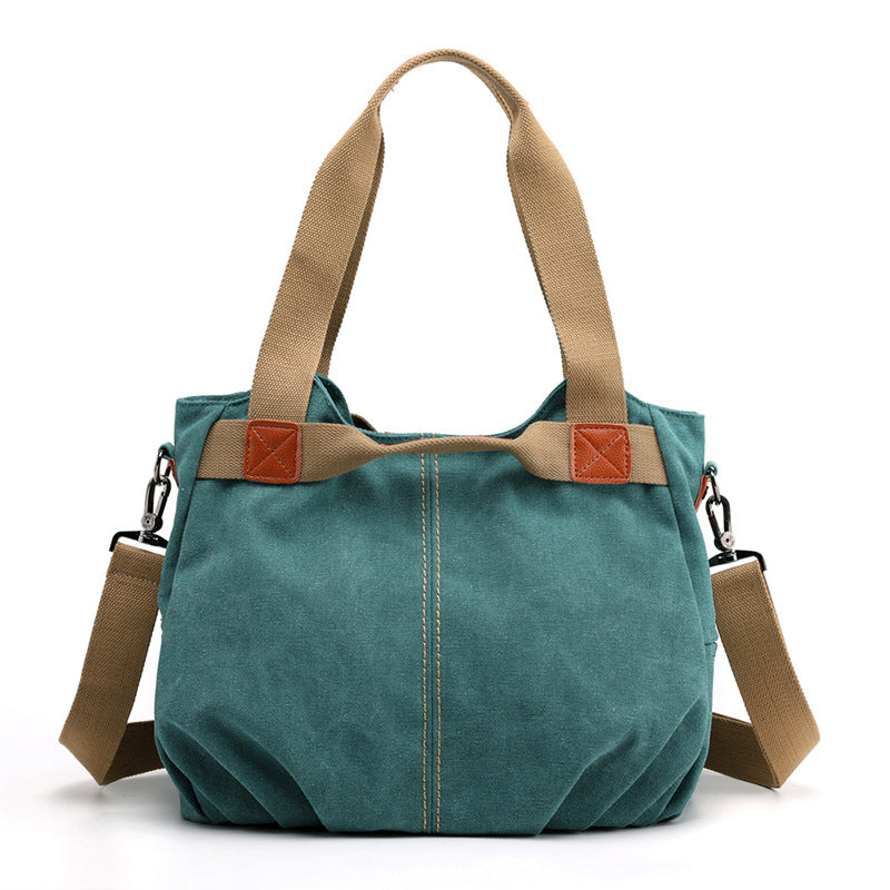 Light Green Women's Retro Canvas Tote Bag Large Capacity Shoulder Handbag Adjustable Crossbody Strap 35cm for Travel Work & Daily Use
