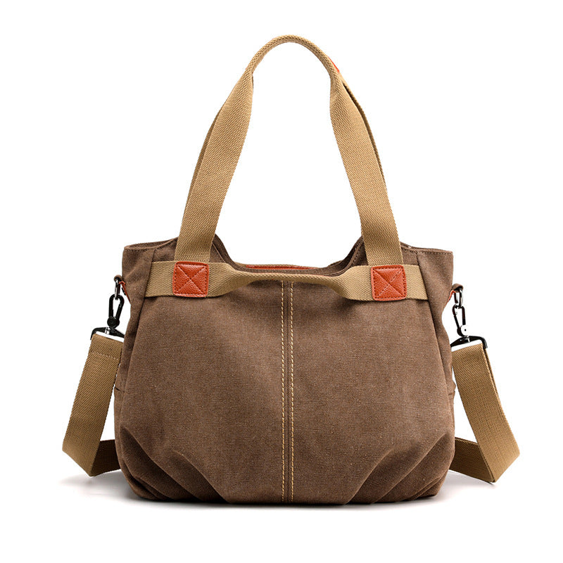 Coffee Women's Retro Canvas Tote Bag Large Capacity Shoulder Handbag Adjustable Crossbody Strap 35cm for Travel Work & Daily Use