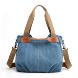 Light Blue Women's Retro Canvas Tote Bag Large Capacity Shoulder Handbag Adjustable Crossbody Strap 35cm for Travel Work & Daily Use