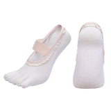 White 2pcs Women's 5-Finger Ballet Style Yoga Socks - Non-Slip Grip Pilates & Dance Socks with Elegant Lace Trim and Elastic Cross Strap
