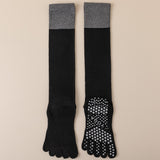 Black 2PCS Women's Professional Five-Finger Compression Calf Socks - High-Performance Knee-High Non-Slip Grip Socks for Yoga, Running, and Fitness