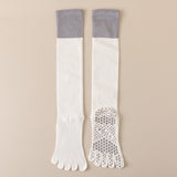 White 2PCS Women's Professional Five-Finger Compression Calf Socks - High-Performance Knee-High Non-Slip Grip Socks for Yoga, Running, and Fitness