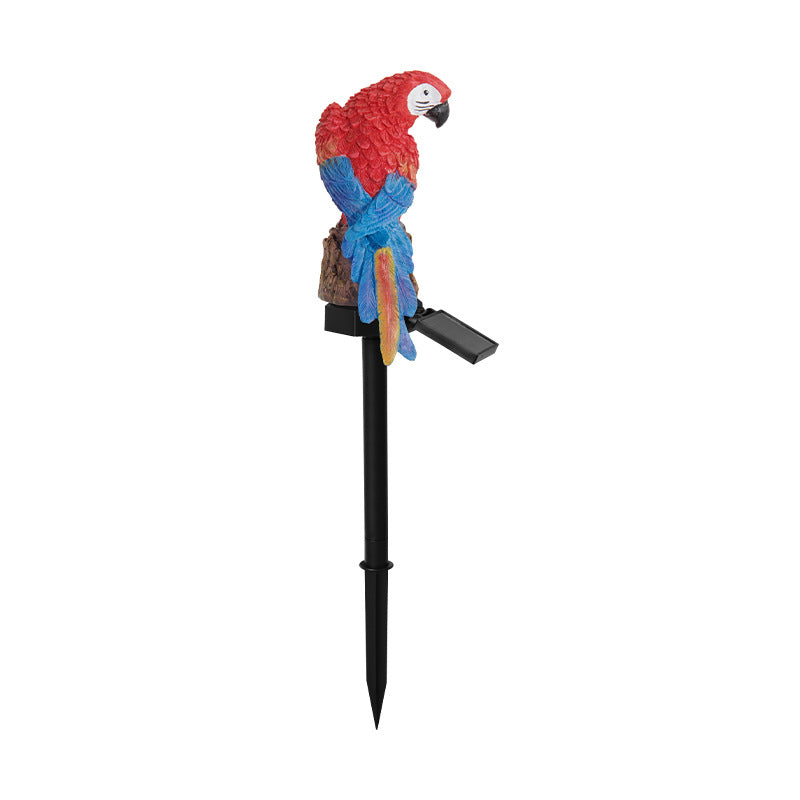 Red Solar Powered Parrot Garden Stake Lights - Hand-Painted Waterproof Resin LED Landscape Lamps for Outdoor Patio, Lawn, and Yard Decoration