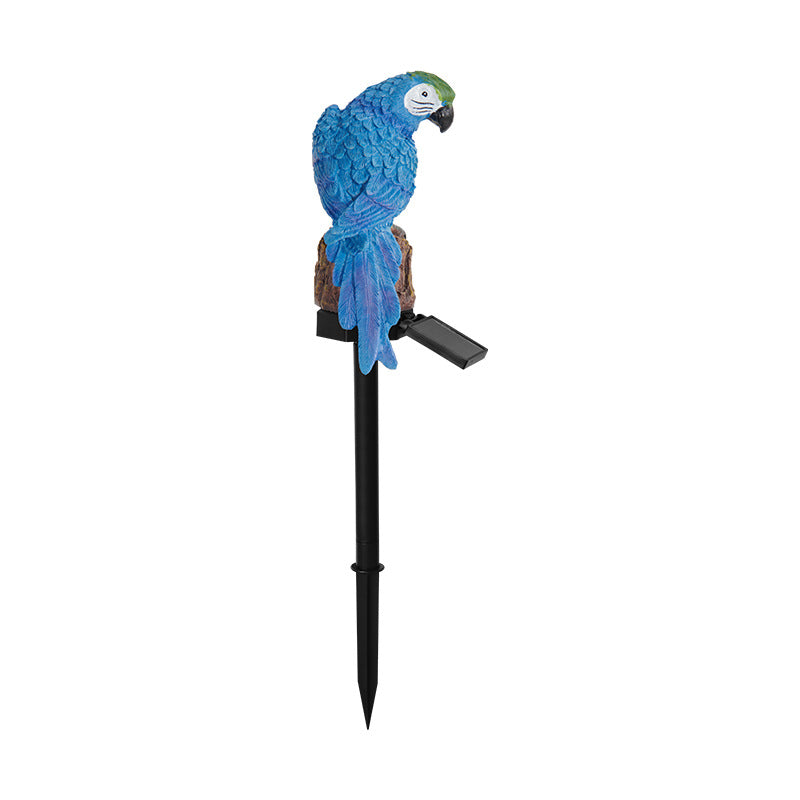 Blue Solar Powered Parrot Garden Stake Lights - Hand-Painted Waterproof Resin LED Landscape Lamps for Outdoor Patio, Lawn, and Yard Decoration