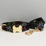 M Butterfly Patterned Dog Collar with Gold Metal Bone Buckle Adjustable Tribal & Leopard Print Neck Strap for Puppies & Dogs