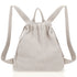 Grey Bohemian Crochet Knit Drawstring Backpack - Hand-Woven Versatile Tote & Shoulder Bag for Vacation, Travel, and Daily Use