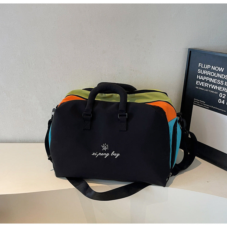 Black Color-Block Travel Bag - Large Capacity Women's Handbag for Leisure, Gym, and Weekend Trips - Versatile Shoulder & Crossbody Bag