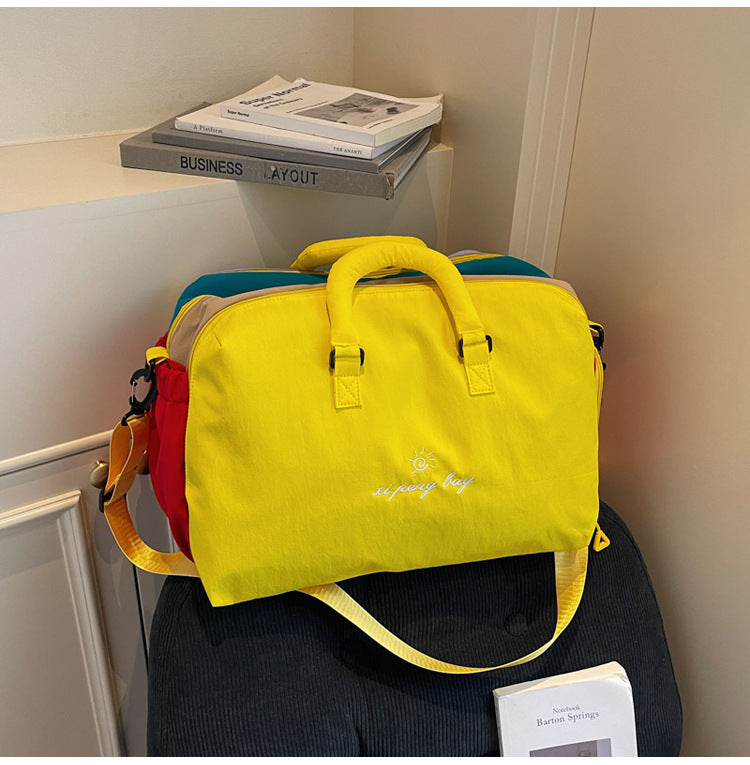 Yellow Color-Block Travel Bag - Large Capacity Women's Handbag for Leisure, Gym, and Weekend Trips - Versatile Shoulder & Crossbody Bag